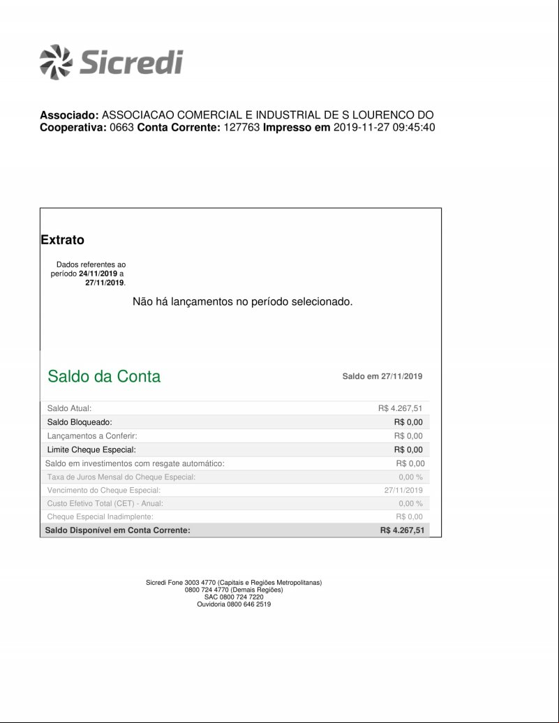 CONTA BANCÁRIA ATUALIZADA EM 27/11/2019
