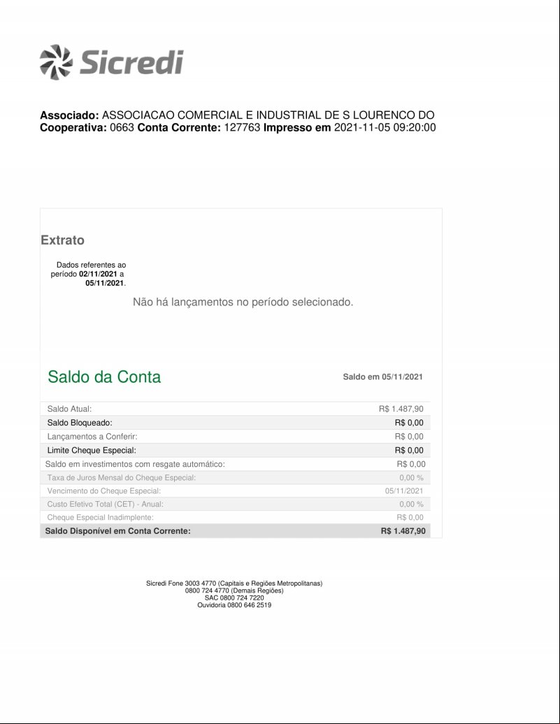CONTA BANCÁRIA ATUALIZADA EM 05/11/2021