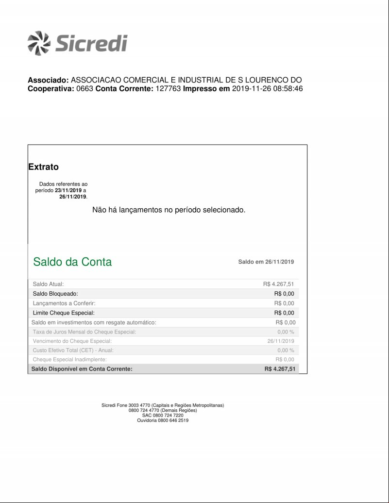 CONTA BANCÁRIA ATUALIZADA EM: 26/11/2019
