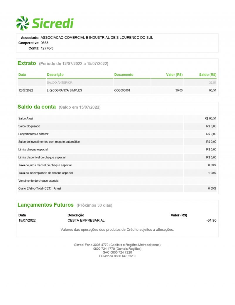 CONTA BANCÁRIA ATUALIZADA EM 15/07/2022