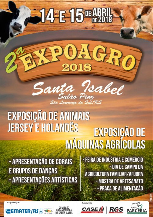 ACI CDL DE SÃO LOURENÇO DO SUL PARTICIPARÁ DA EXPOAGRO EMATER NO DISTRITO DE SANTA ISABEL