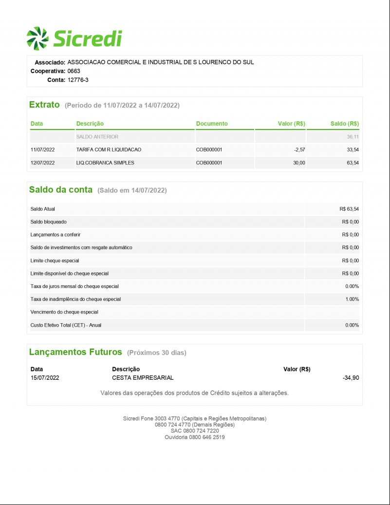 CONTA BANCÁRIA ATUALIZADA EM 14/07/2022
