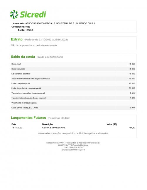 CONTA BANCÁRIA ATUALIZADA EM 26/10/2022