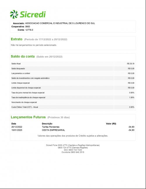 CONTA BANCÁRIA ATUALIZADA EM 20/12/2022