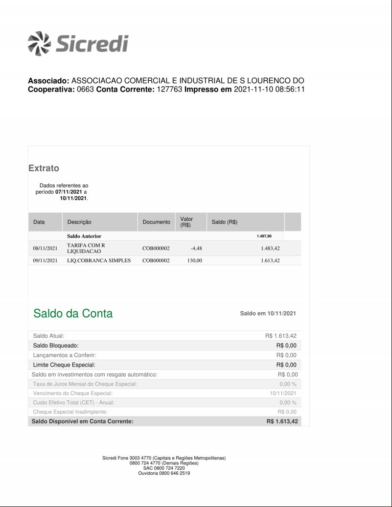 CONTA BANCÁRIA ATUALIZADA EM 10/11/2021