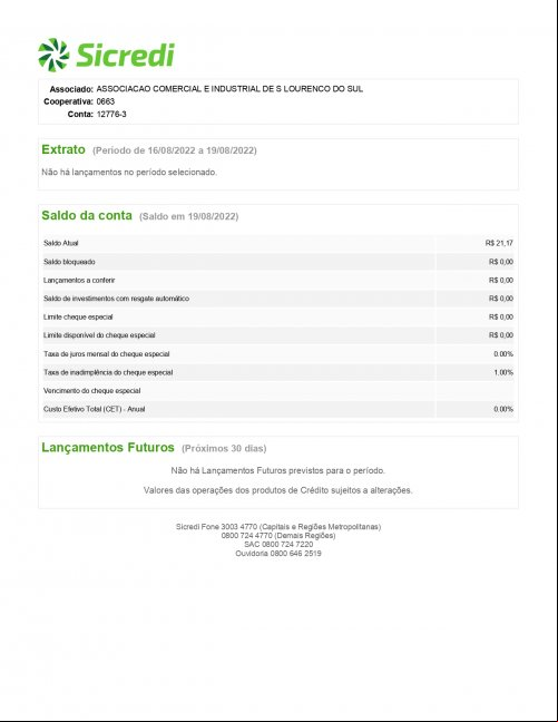 CONTA BANCÁRIA ATUALIZADA EM 19/08/2022