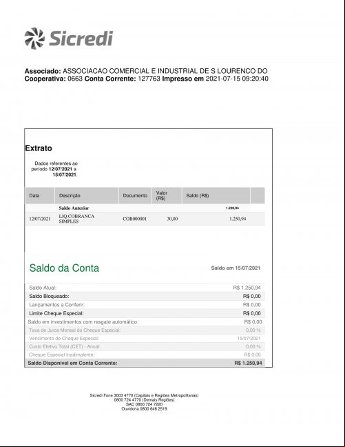 CONTA BANCÁRIA ATUALIZADA EM 15/07/2021