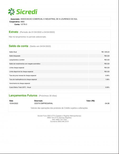 CONTA BANCÁRIA ATUALIZADA EM 04/04/2022