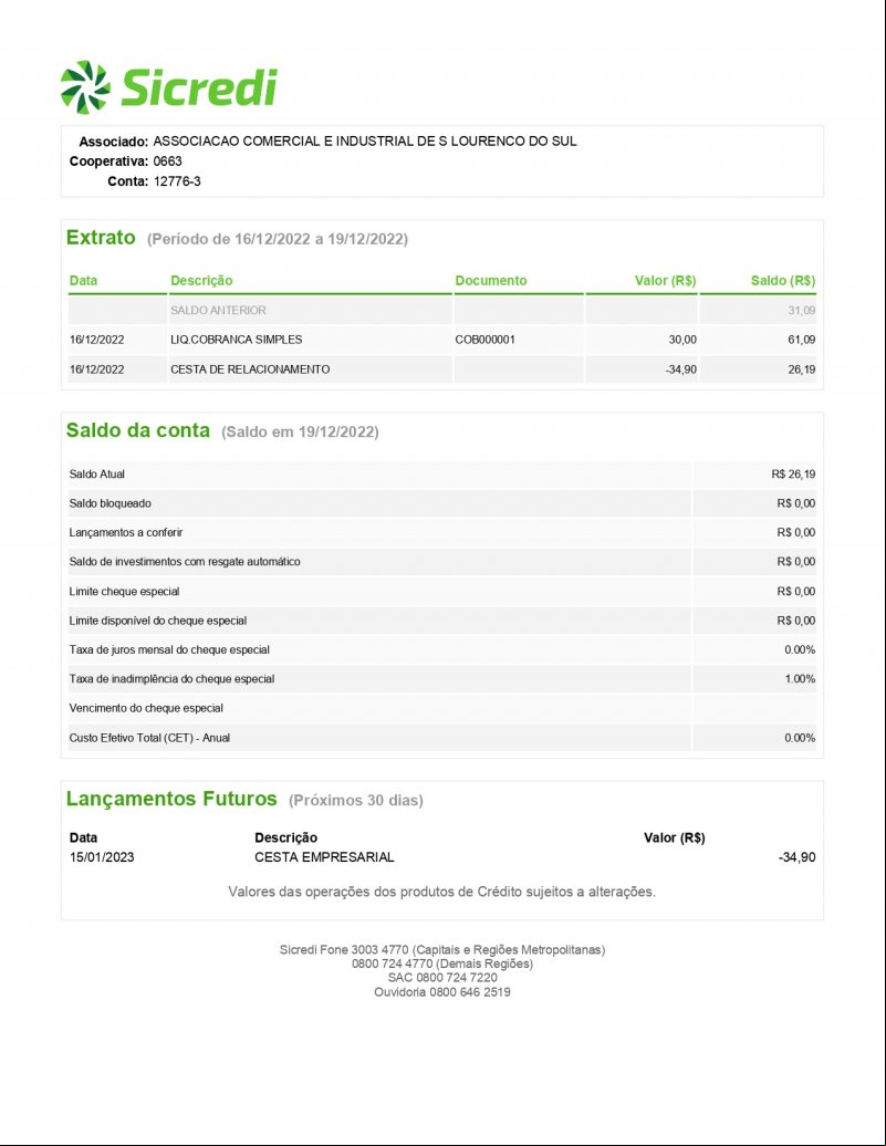 CONTA BANCÁRIA ATUALIZADA EM 19/12/2022