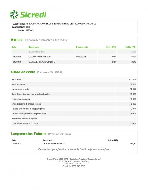 CONTA BANCÁRIA ATUALIZADA EM 19/12/2022