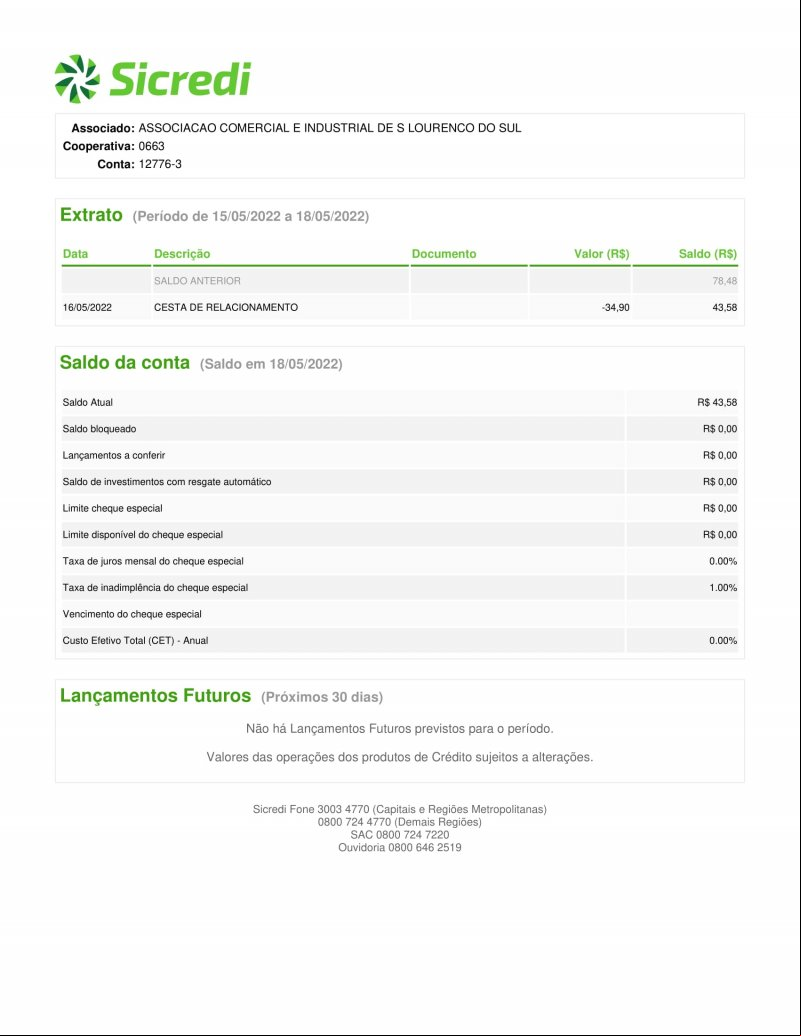 CONTA BANCÁRIA ATUALIZADA EM 18/05/2022